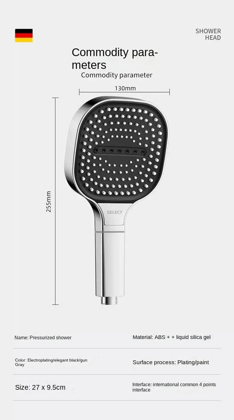 13CM High - Pressure Shower Head – 3 Modes, Water - Saving & Massage Spray | Handheld Bathroom Shower - Vynori