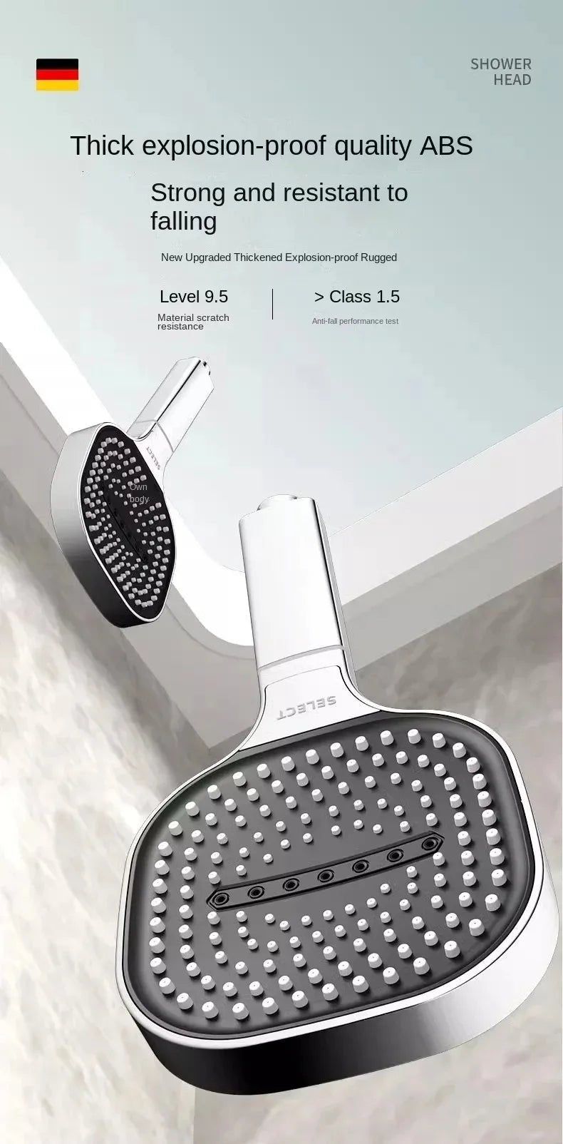 13CM High - Pressure Shower Head – 3 Modes, Water - Saving & Massage Spray | Handheld Bathroom Shower - Vynori