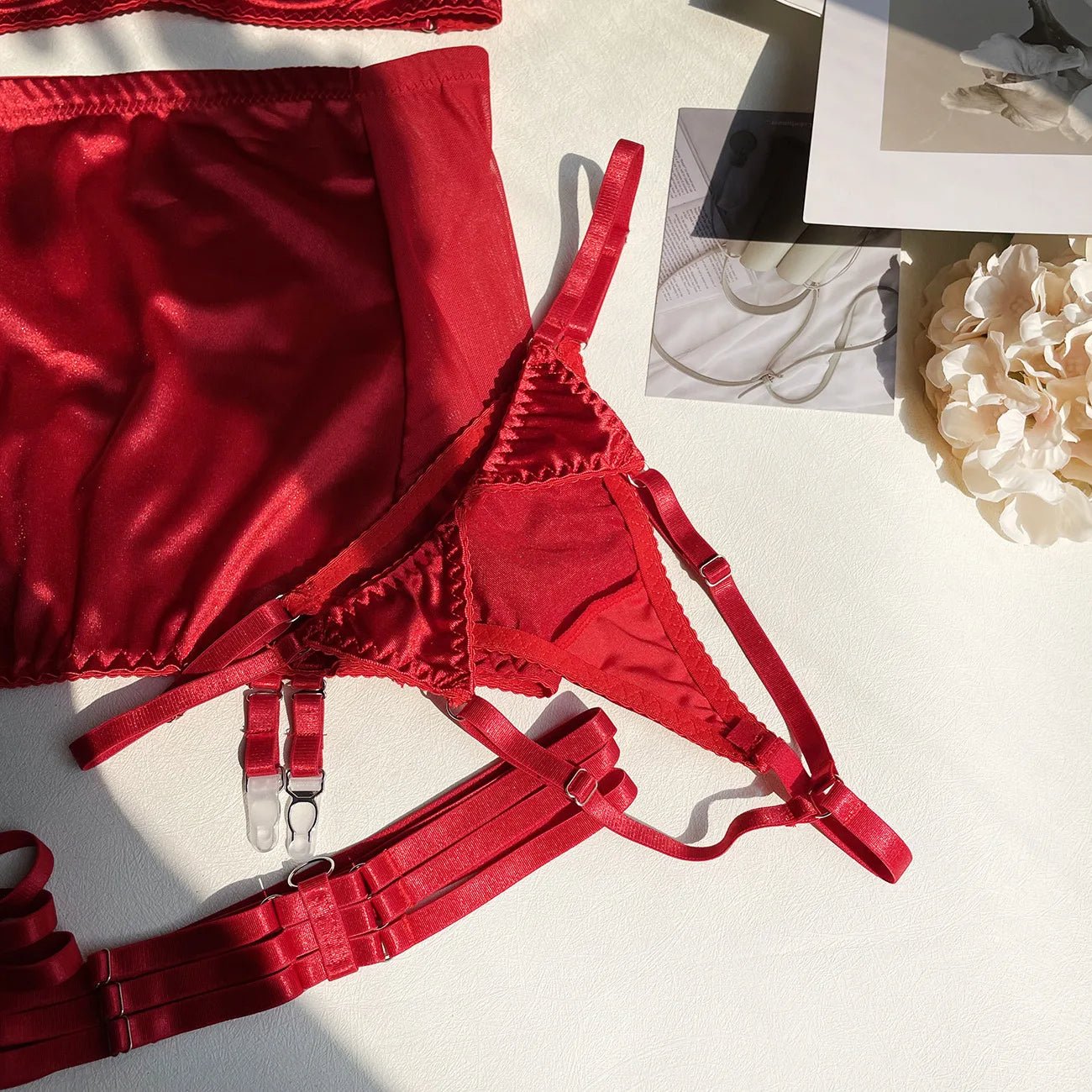 5 - Piece Sexy Lingerie Set – Choker Tassel, Garter Belt, Clubwear Underwear - Vynori