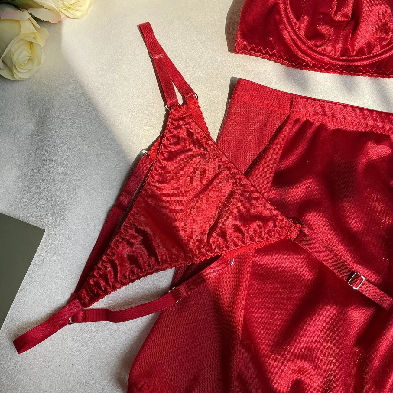 5 - Piece Sexy Lingerie Set – Choker Tassel, Garter Belt, Clubwear Underwear - Vynori