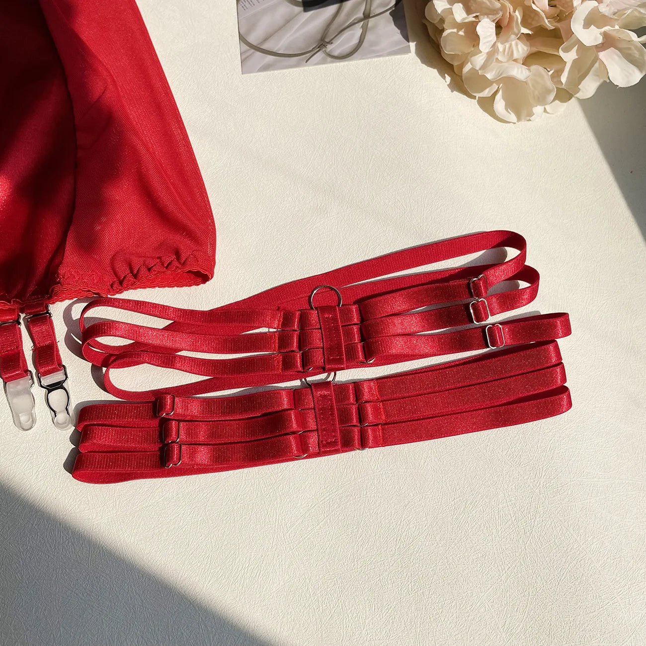 5 - Piece Sexy Lingerie Set – Choker Tassel, Garter Belt, Clubwear Underwear - Vynori