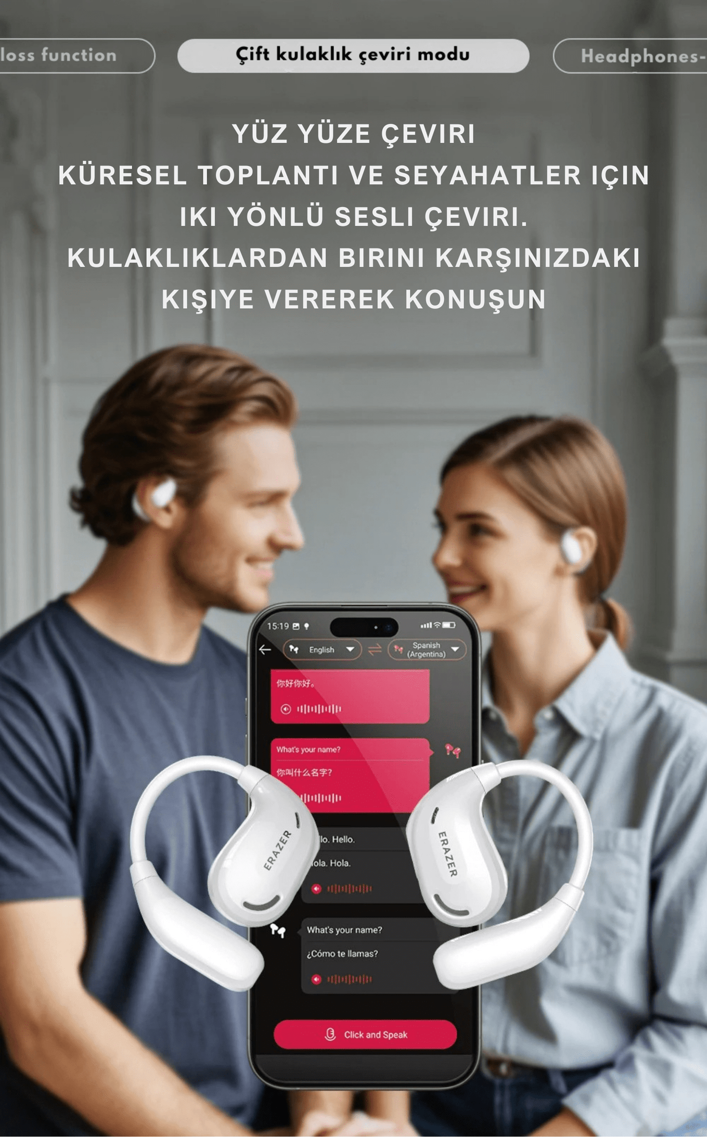 ERAZER XT66PRO AI Translator Earbuds – 135+ Languages, Waterproof, 90H Battery, ASMR Headset