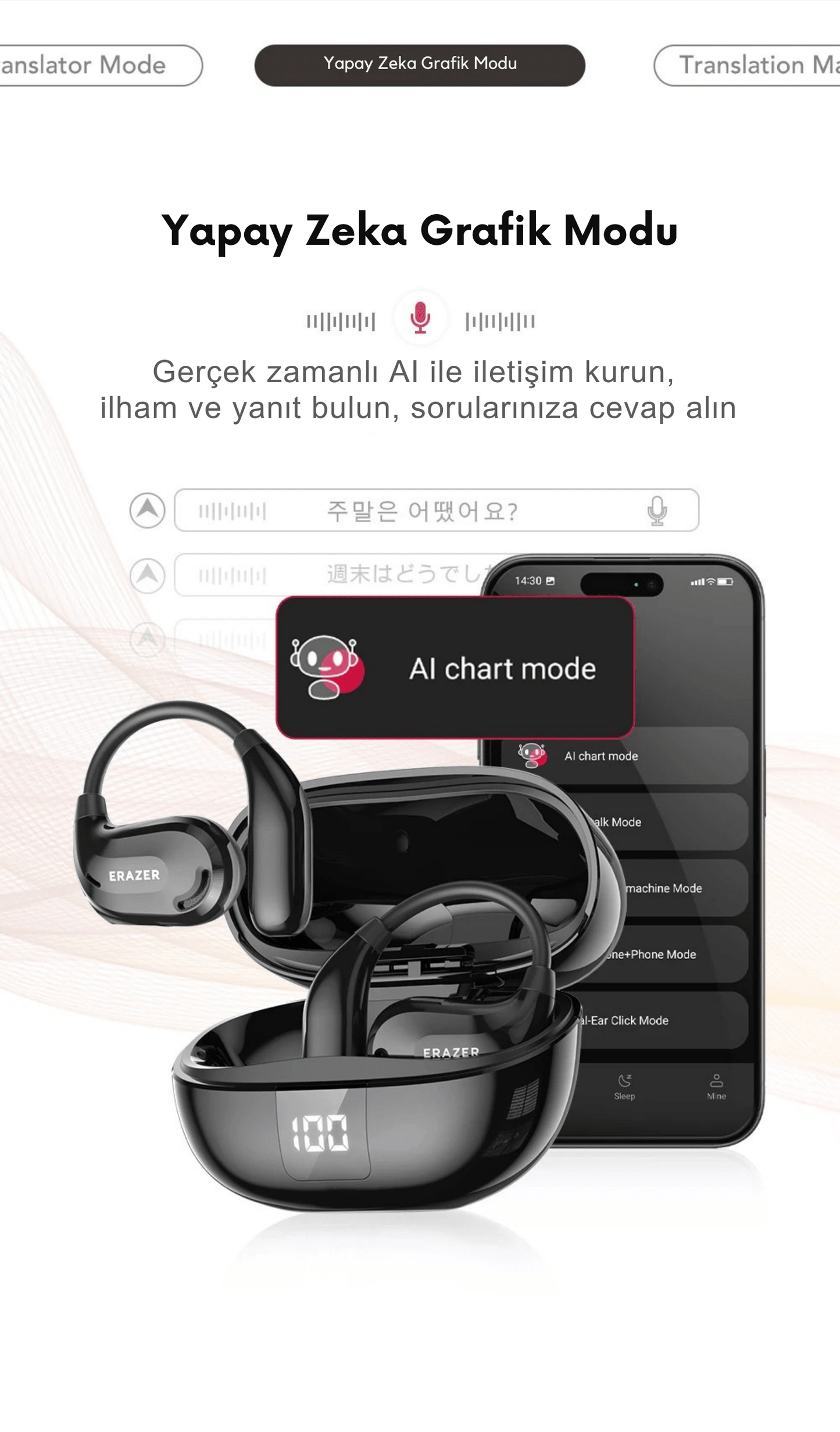 ERAZER XT66PRO AI Translator Earbuds – 135+ Languages, Waterproof, 90H Battery, ASMR Headset