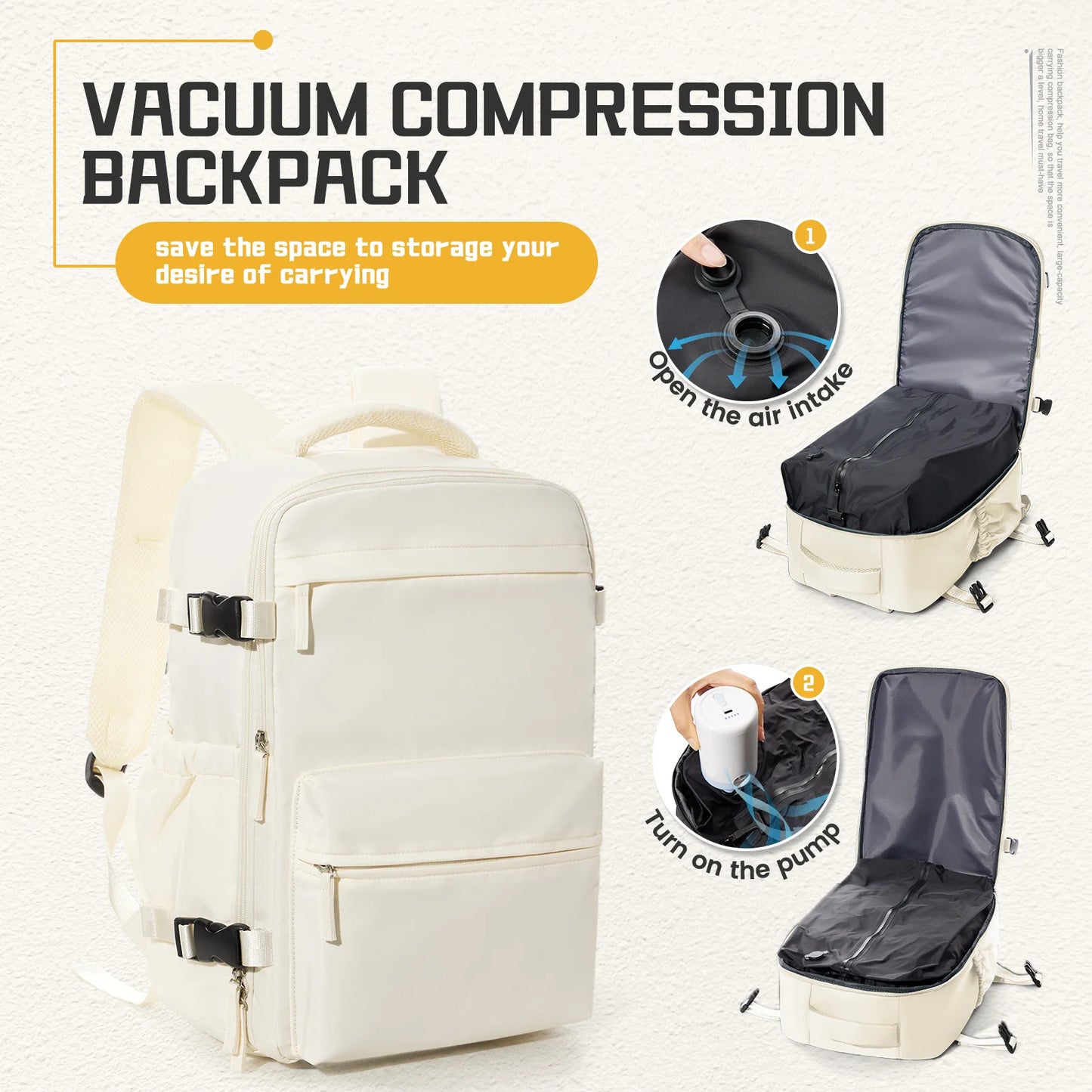 Vacuum Compression 15.6″ Laptop Backpack – 20–35L Expandable Travel & Hiking Bag with Built-on Valve & Pump-Ready Design, Cabin-Approved 40×20×25 cm Unisex Daypack