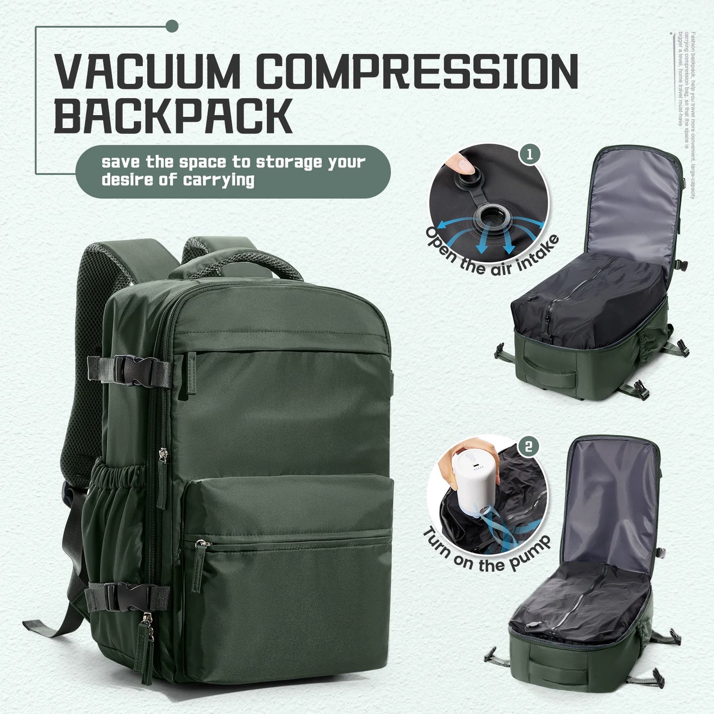 Vacuum Compression 15.6″ Laptop Backpack – 20–35L Expandable Travel & Hiking Bag with Built-on Valve & Pump-Ready Design, Cabin-Approved 40×20×25 cm Unisex Daypack