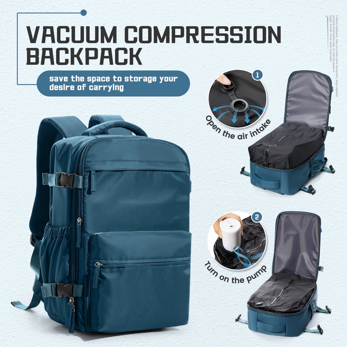 Vacuum Compression 15.6″ Laptop Backpack – 20–35L Expandable Travel & Hiking Bag with Built-on Valve & Pump-Ready Design, Cabin-Approved 40×20×25 cm Unisex Daypack