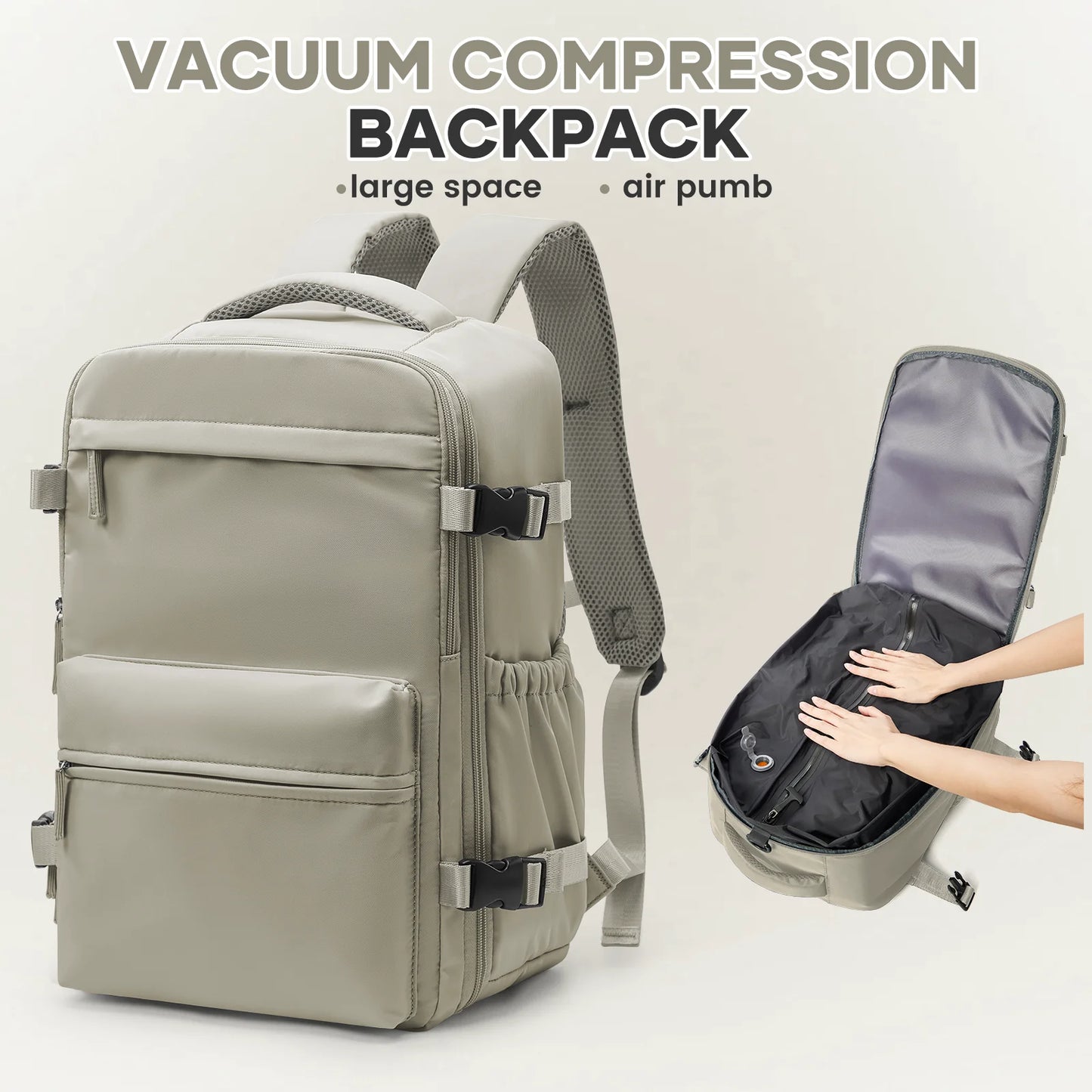Vacuum Compression 15.6″ Laptop Backpack – 20–35L Expandable Travel & Hiking Bag with Built-on Valve & Pump-Ready Design, Cabin-Approved 40×20×25 cm Unisex Daypack