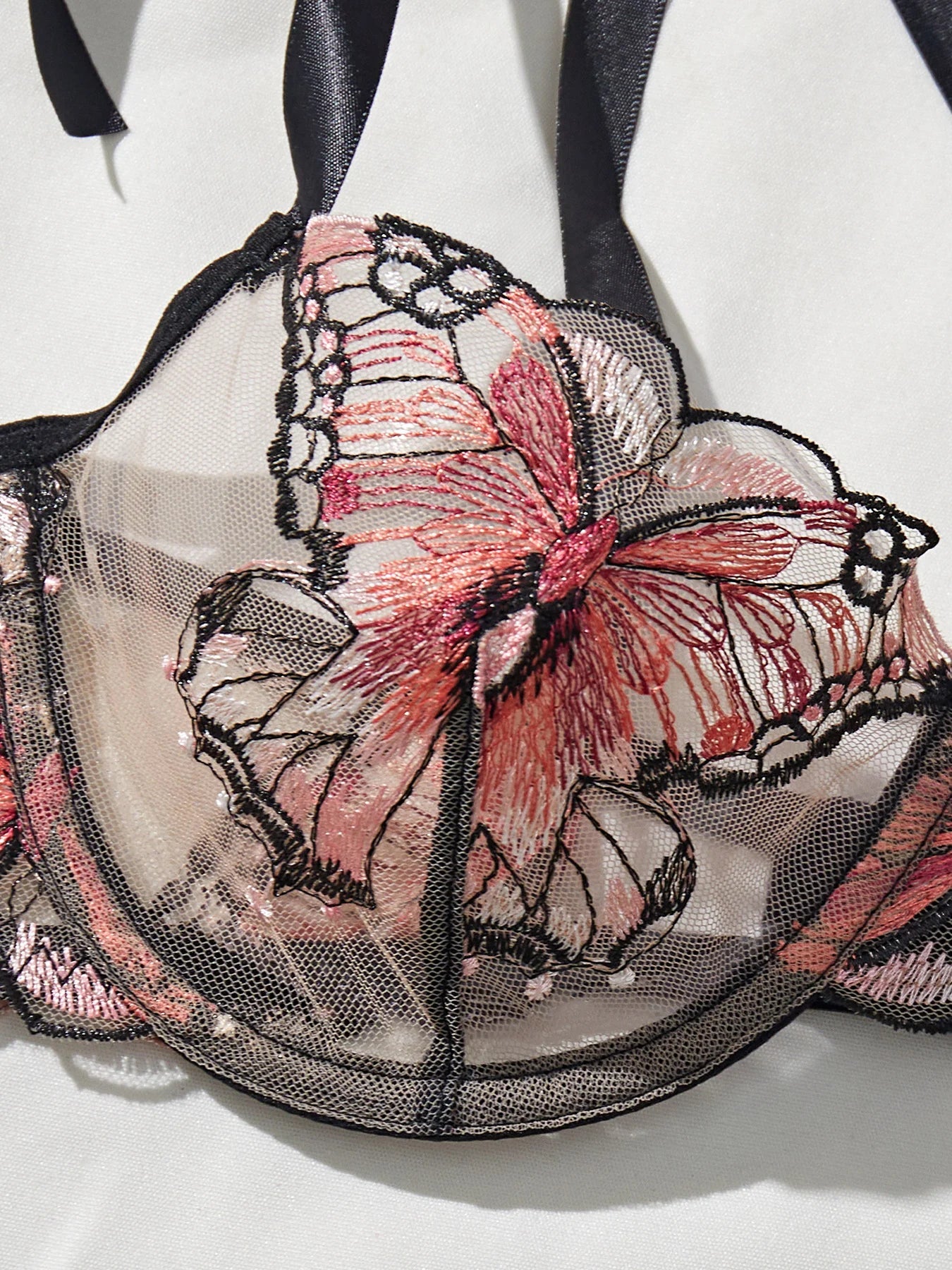 Elegant Butterfly Embroidered Lingerie Set – Sheer Bowknot Bra & Panty – Sexy & Romantic - Vynori