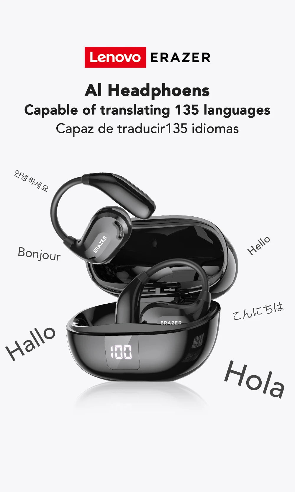 ERAZER XT66PRO AI Translator Earbuds – 135+ Languages, Waterproof, 90H Battery, ASMR Headset - Vynori