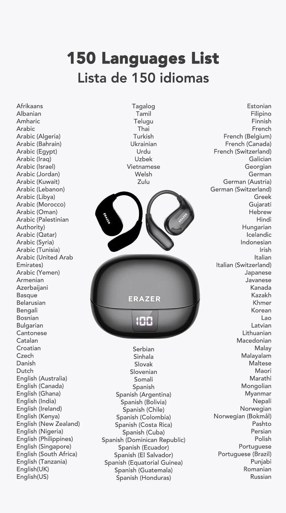 ERAZER XT66PRO AI Translator Earbuds – 135+ Languages, Waterproof, 90H Battery, ASMR Headset - Vynori