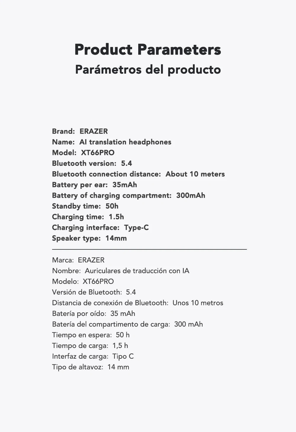 ERAZER XT66PRO AI Translator Earbuds – 135+ Languages, Waterproof, 90H Battery, ASMR Headset - Vynori