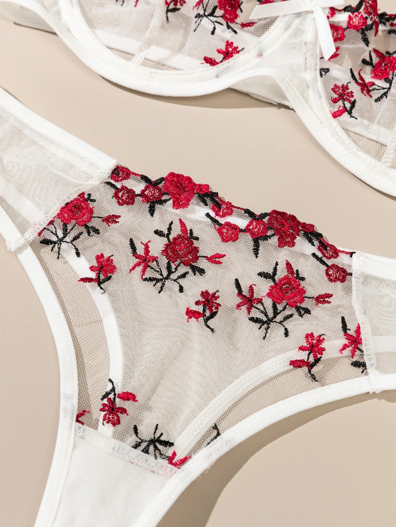 Floral Embroidered 2 - Piece Sexy Lingerie Set - Women's Unlined Bra & Briefs with Underwire - Vynori