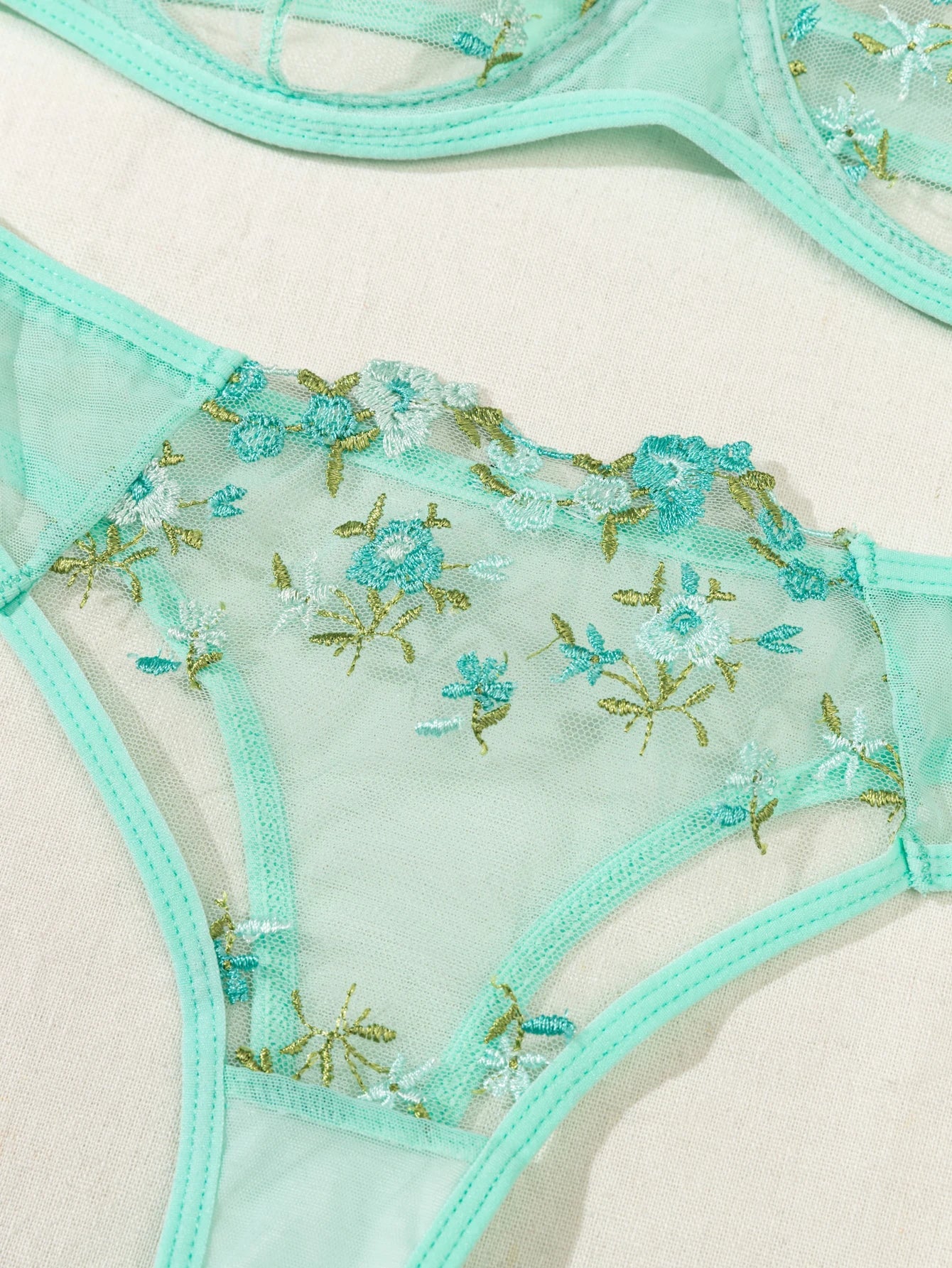 Floral Embroidered 2 - Piece Sexy Lingerie Set - Women's Unlined Bra & Briefs with Underwire - Vynori