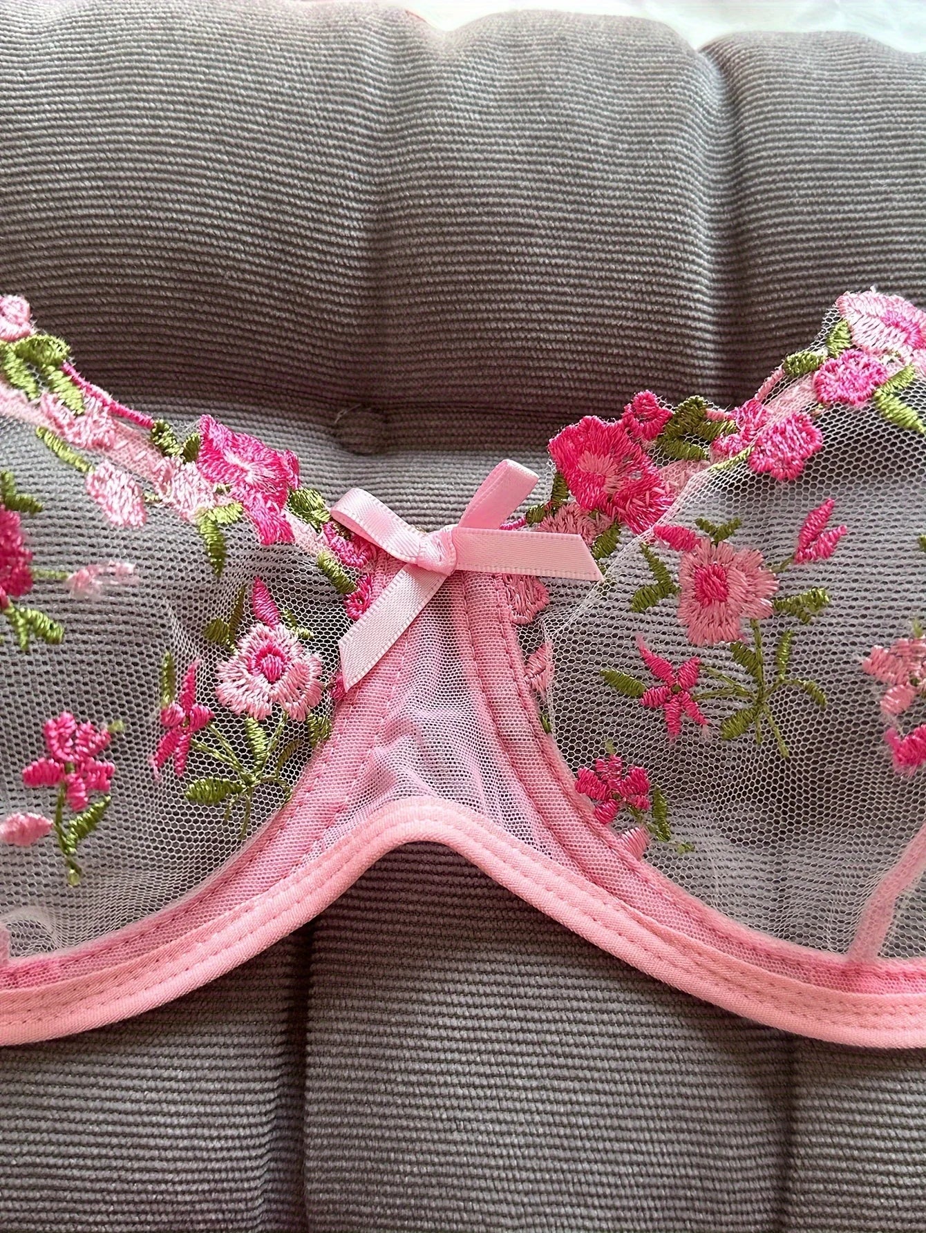 Floral Embroidered 2 - Piece Sexy Lingerie Set - Women's Unlined Bra & Briefs with Underwire - Vynori