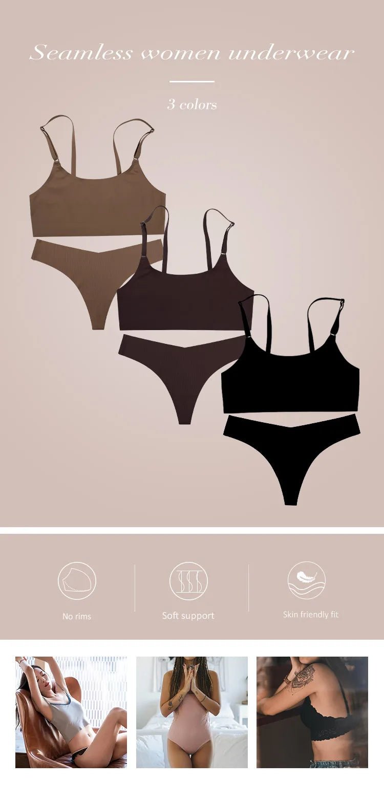 Hot Sale Seamless Wireless Bra & Underwear Set – Ultra - Soft, Adjustable & Skin - Friendly - Vynori