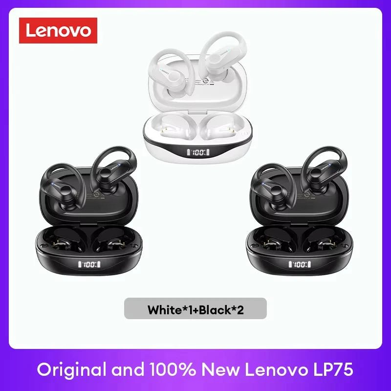 Lenovo LP75 TWS Bluetooth 5.3 Earphones – Wireless, LED Display, Noise Reduction, Waterproof & Sports - Ready - Vynori