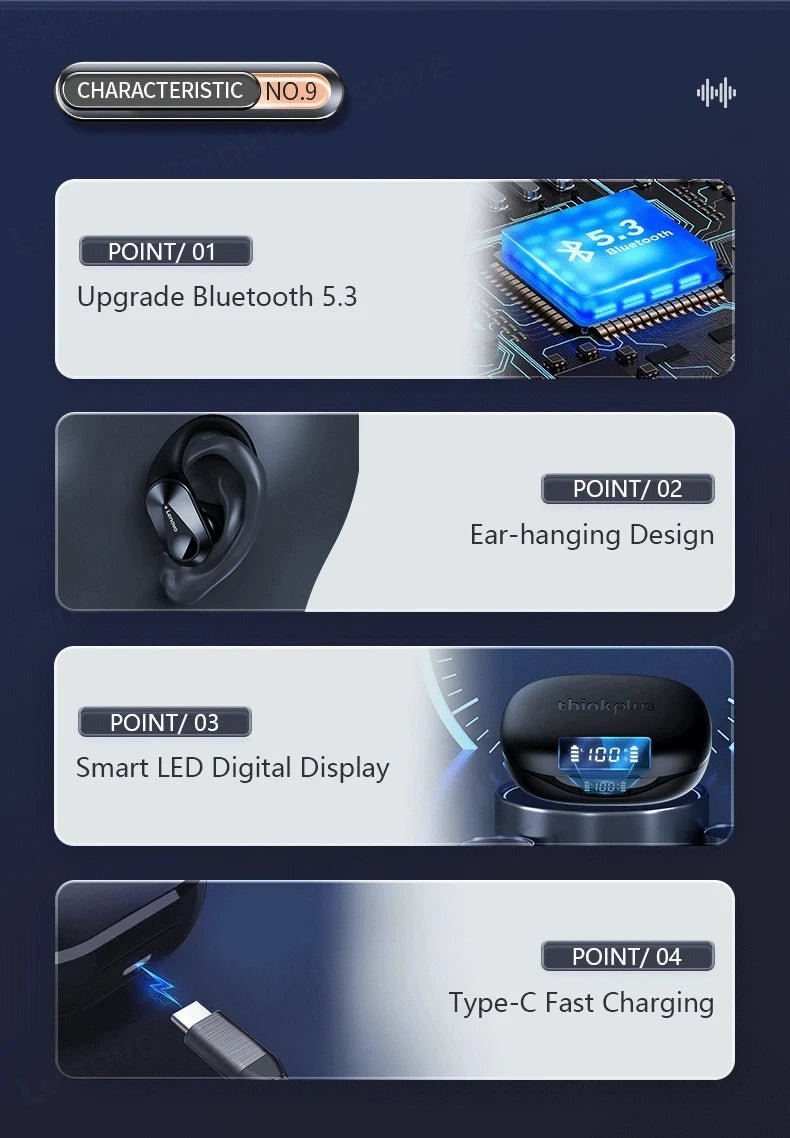 Lenovo LP75 TWS Bluetooth 5.3 Earphones – Wireless, LED Display, Noise Reduction, Waterproof & Sports - Ready - Vynori