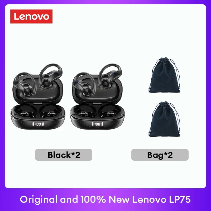 Lenovo LP75 TWS Bluetooth 5.3 Earphones – Wireless, LED Display, Noise Reduction, Waterproof & Sports - Ready - Vynori