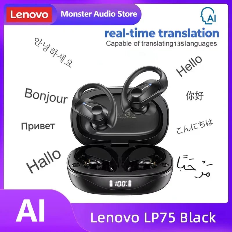Lenovo LP75 TWS Bluetooth 5.3 Earphones – Wireless, LED Display, Noise Reduction, Waterproof & Sports - Ready - Vynori