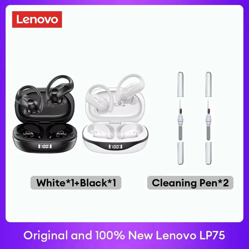 Lenovo LP75 TWS Bluetooth 5.3 Earphones – Wireless, LED Display, Noise Reduction, Waterproof & Sports - Ready - Vynori