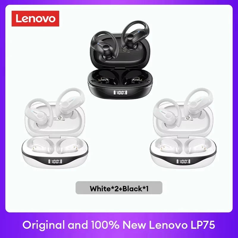 Lenovo LP75 TWS Bluetooth 5.3 Earphones – Wireless, LED Display, Noise Reduction, Waterproof & Sports - Ready - Vynori