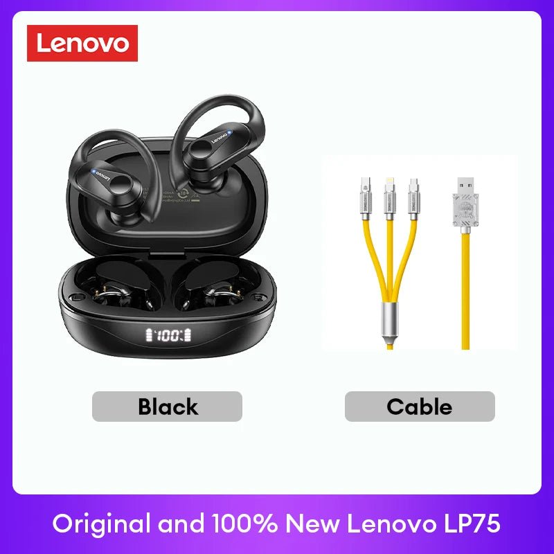 Lenovo LP75 TWS Bluetooth 5.3 Earphones – Wireless, LED Display, Noise Reduction, Waterproof & Sports - Ready - Vynori