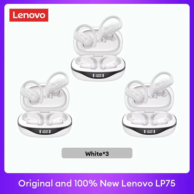 Lenovo LP75 TWS Bluetooth 5.3 Earphones – Wireless, LED Display, Noise Reduction, Waterproof & Sports - Ready - Vynori