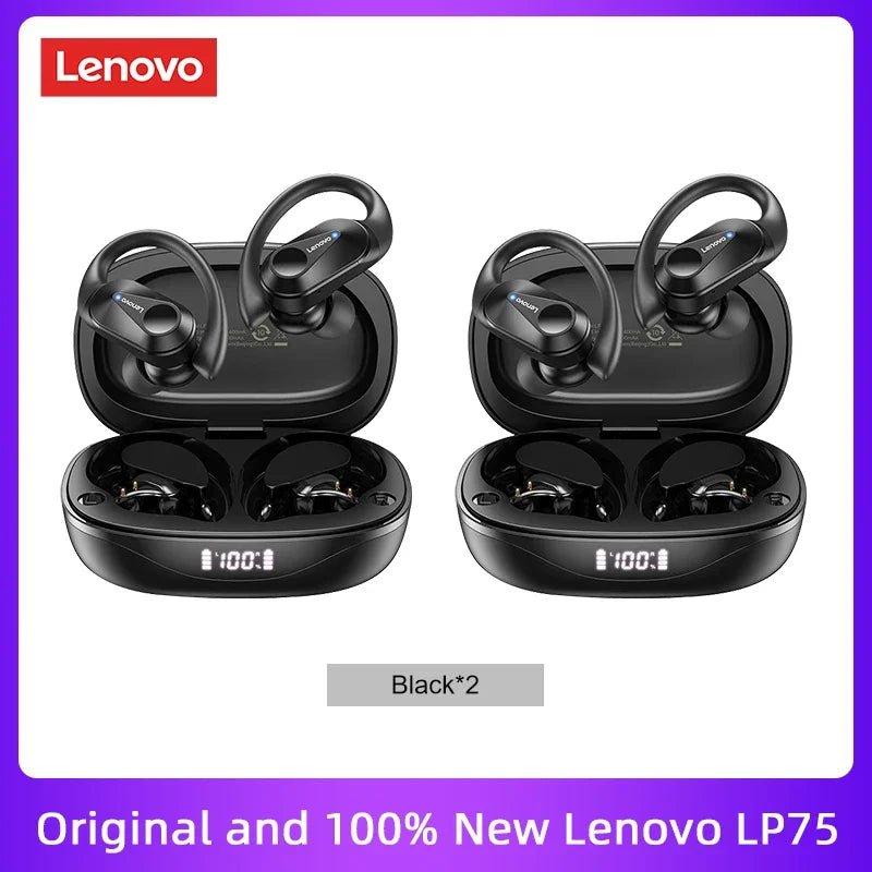 Lenovo LP75 TWS Bluetooth 5.3 Earphones – Wireless, LED Display, Noise Reduction, Waterproof & Sports - Ready - Vynori
