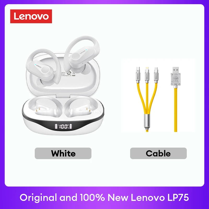 Lenovo LP75 TWS Bluetooth 5.3 Earphones – Wireless, LED Display, Noise Reduction, Waterproof & Sports - Ready - Vynori