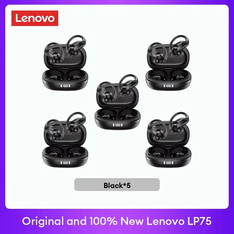 Lenovo LP75 TWS Bluetooth 5.3 Earphones – Wireless, LED Display, Noise Reduction, Waterproof & Sports - Ready - Vynori