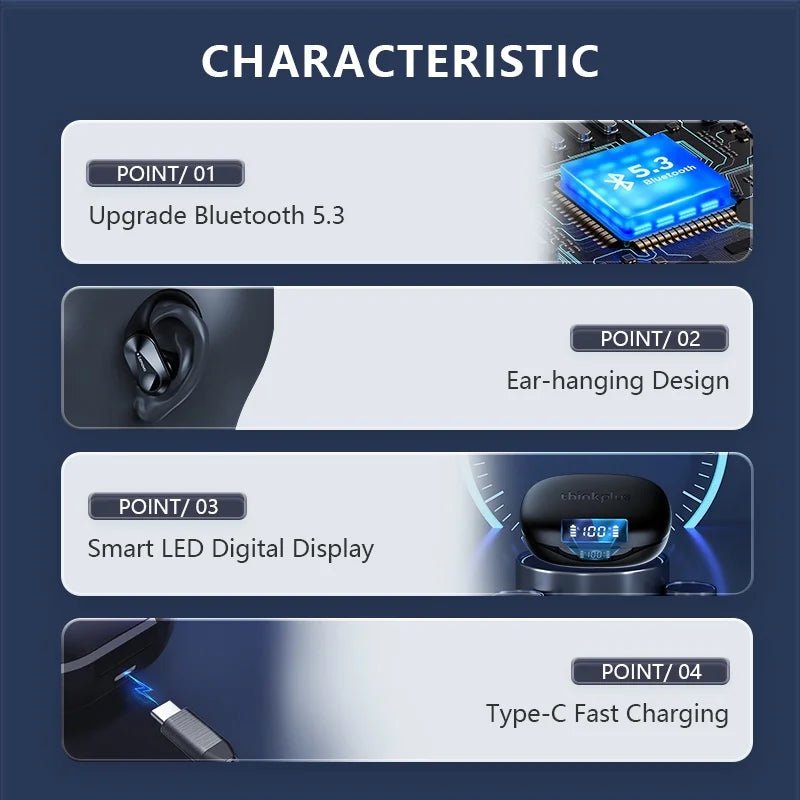 Lenovo LP75 TWS Bluetooth 5.3 Earphones – Wireless, LED Display, Noise Reduction, Waterproof & Sports - Ready - Vynori