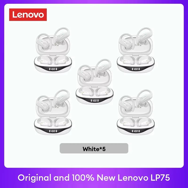 Lenovo LP75 TWS Bluetooth 5.3 Earphones – Wireless, LED Display, Noise Reduction, Waterproof & Sports - Ready - Vynori