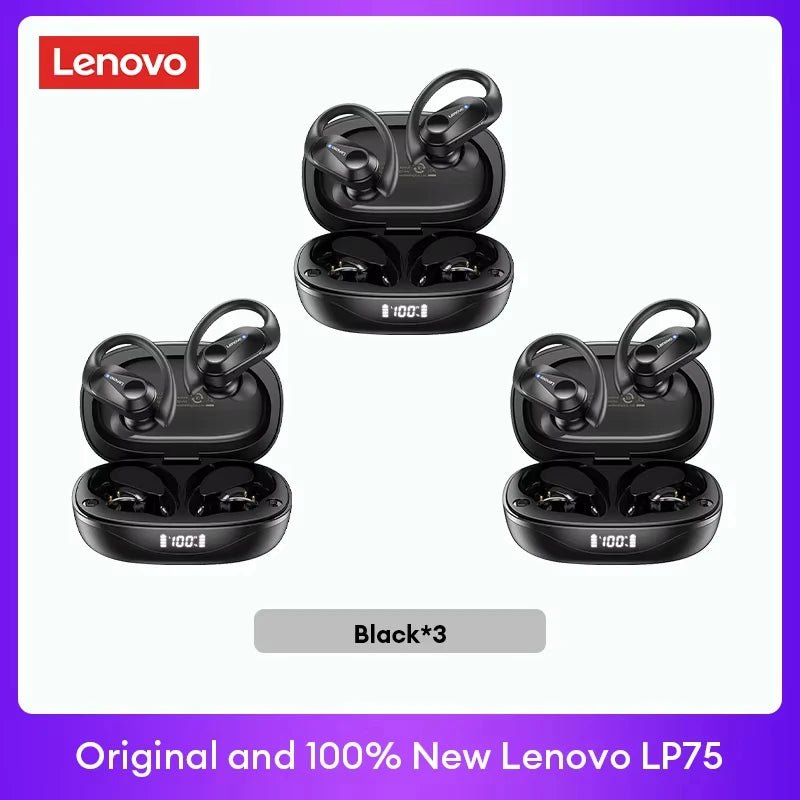 Lenovo LP75 TWS Bluetooth 5.3 Earphones – Wireless, LED Display, Noise Reduction, Waterproof & Sports - Ready - Vynori