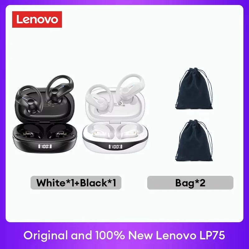 Lenovo LP75 TWS Bluetooth 5.3 Earphones – Wireless, LED Display, Noise Reduction, Waterproof & Sports - Ready - Vynori