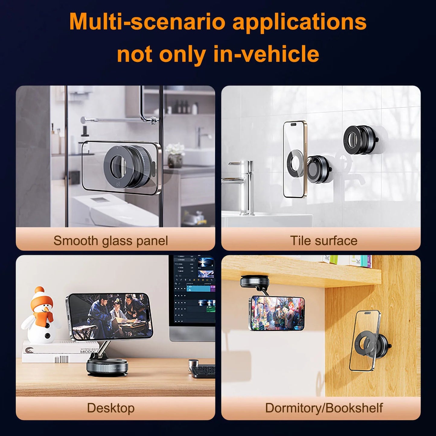 Magnetic Vacuum Car Mount | Electric Suction Phone Holder for iPhone & Android | Foldable & Strong Grip for Live Streaming & Navigation - Vynori