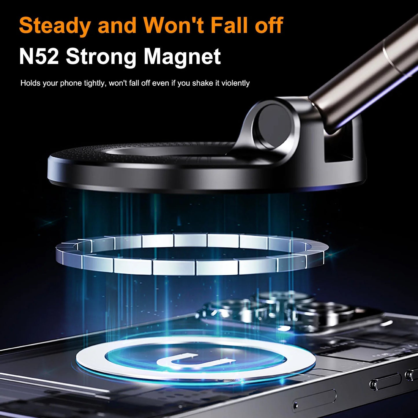 Magnetic Vacuum Car Mount | Electric Suction Phone Holder for iPhone & Android | Foldable & Strong Grip for Live Streaming & Navigation - Vynori