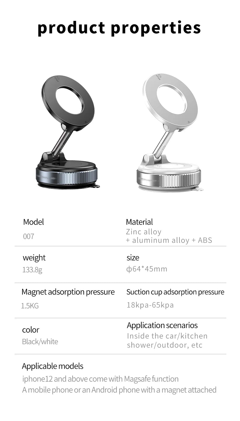Magnetic Vacuum Car Mount | Electric Suction Phone Holder for iPhone & Android | Foldable & Strong Grip for Live Streaming & Navigation - Vynori