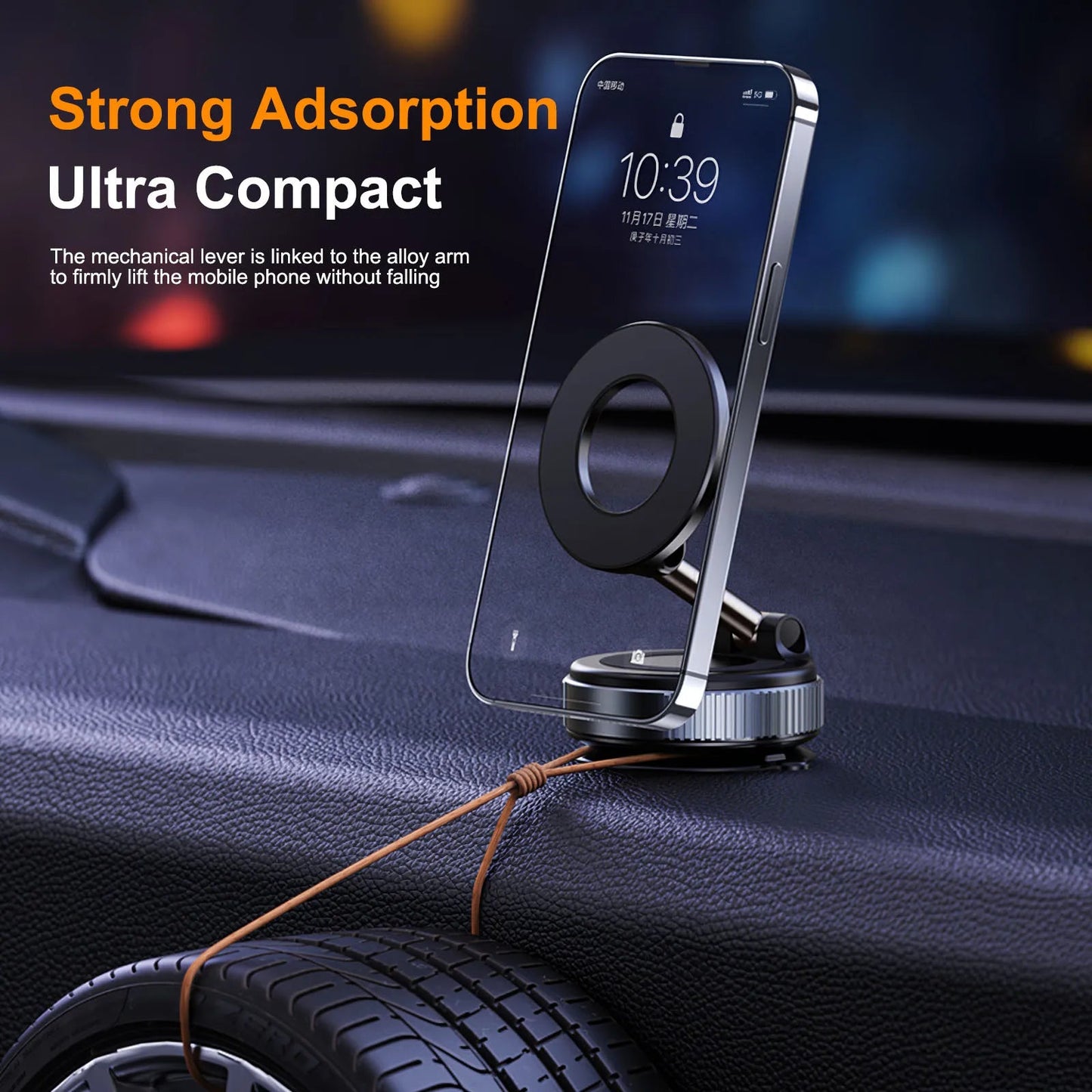 Magnetic Vacuum Car Mount | Electric Suction Phone Holder for iPhone & Android | Foldable & Strong Grip for Live Streaming & Navigation - Vynori