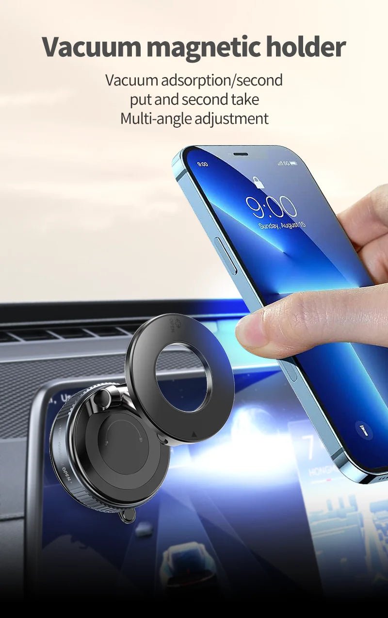 Magnetic Vacuum Car Mount | Electric Suction Phone Holder for iPhone & Android | Foldable & Strong Grip for Live Streaming & Navigation - Vynori