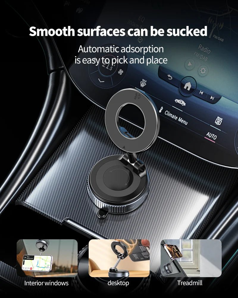 Magnetic Vacuum Car Mount | Electric Suction Phone Holder for iPhone & Android | Foldable & Strong Grip for Live Streaming & Navigation - Vynori