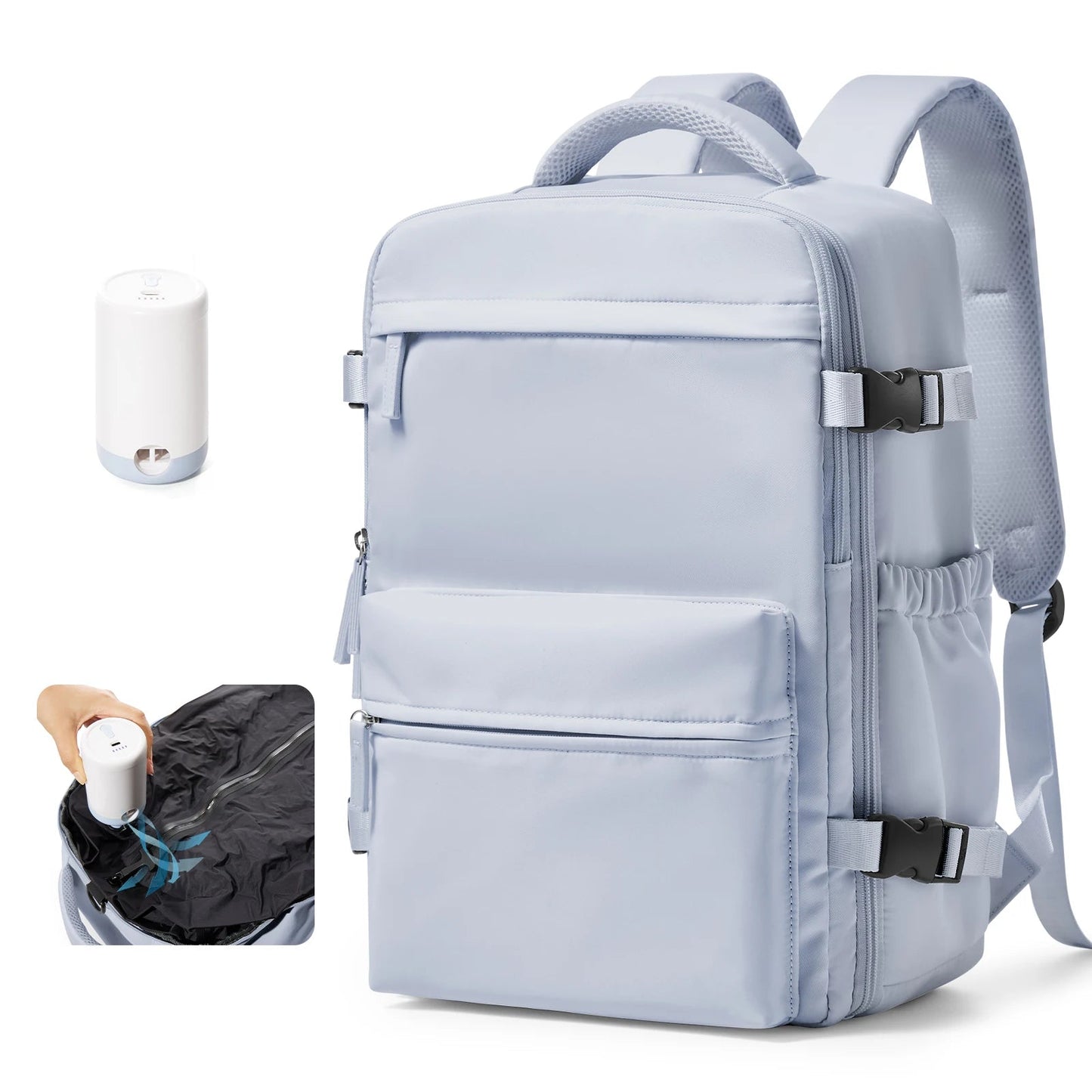 Vacuum Compression 15.6″ Laptop Backpack – 20–35L Expandable Travel & Hiking Bag with Built - on Valve & Pump - Ready Design, Cabin - Approved 40×20×25 cm Unisex Daypack - Vynori