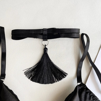 5 - Piece Sexy Lingerie Set – Choker Tassel, Garter Belt, Clubwear Underwear - Vynori