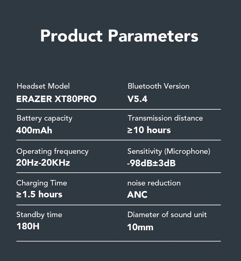 ERAZER XT80PRO AI Bluetooth 5.3 True Wireless Earphones with Real-Time Translation, ANC, IPX5 Waterproof & 46H Playtime