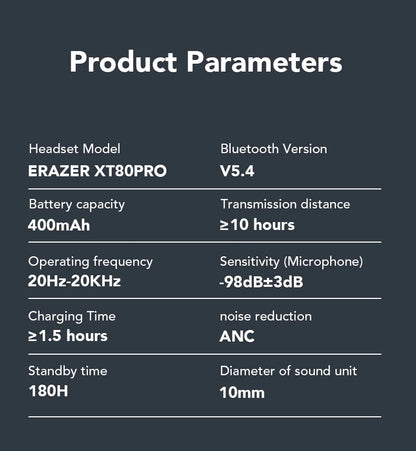 ERAZER XT80PRO AI Bluetooth 5.3 True Wireless Earphones with Real-Time Translation, ANC, IPX5 Waterproof & 46H Playtime
