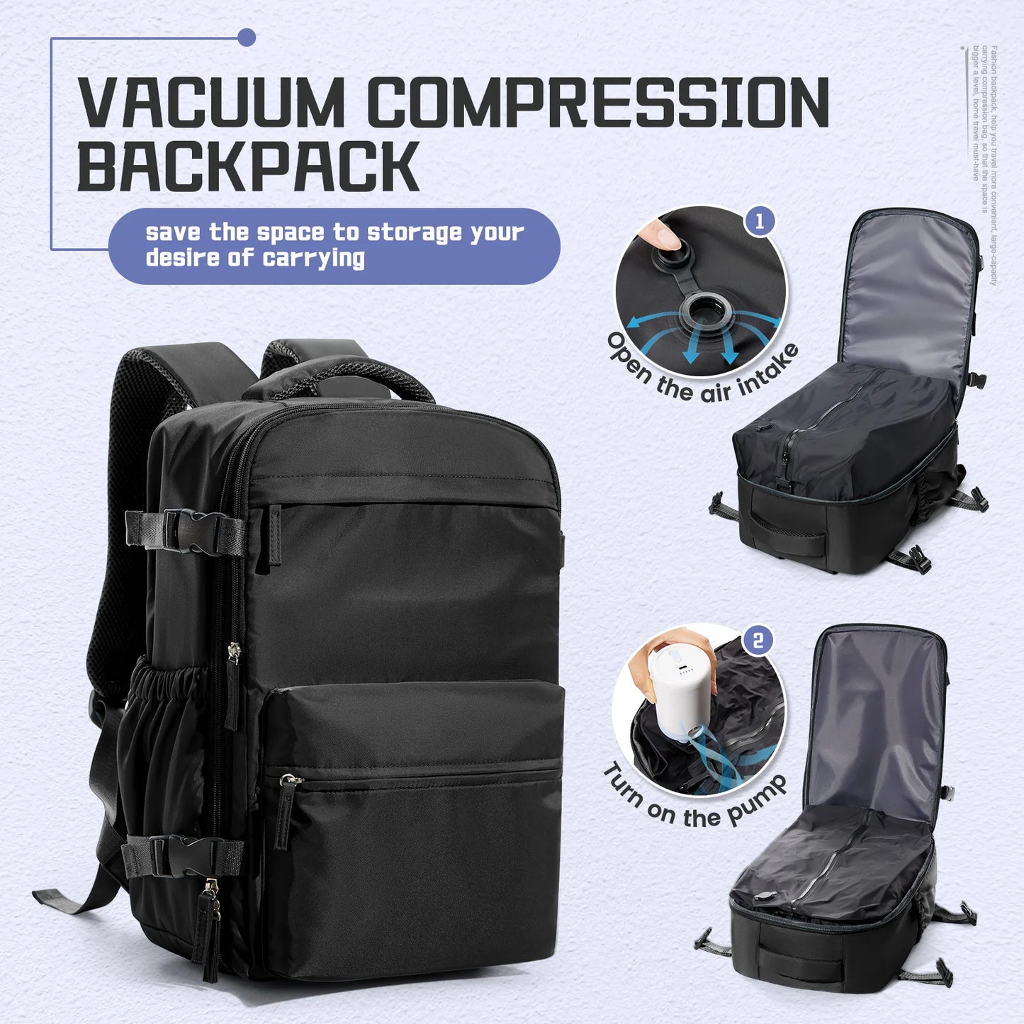 Vacuum Compression 15.6″ Laptop Backpack – 20–35L Expandable Travel & Hiking Bag with Built-on Valve & Pump-Ready Design, Cabin-Approved 40×20×25 cm Unisex Daypack