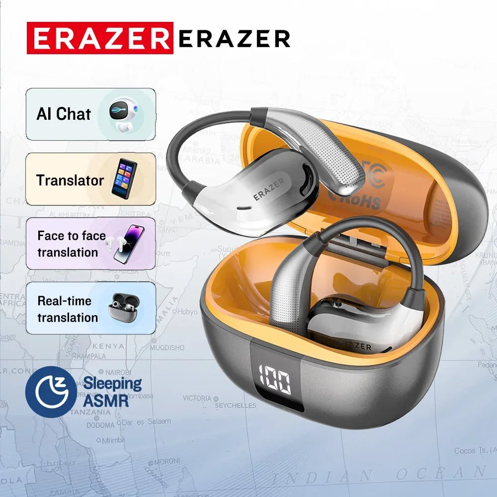 ERAZER XT66PRO AI Translator Earbuds – 135+ Languages, Waterproof, 90H Battery, ASMR Headset - Vynori
