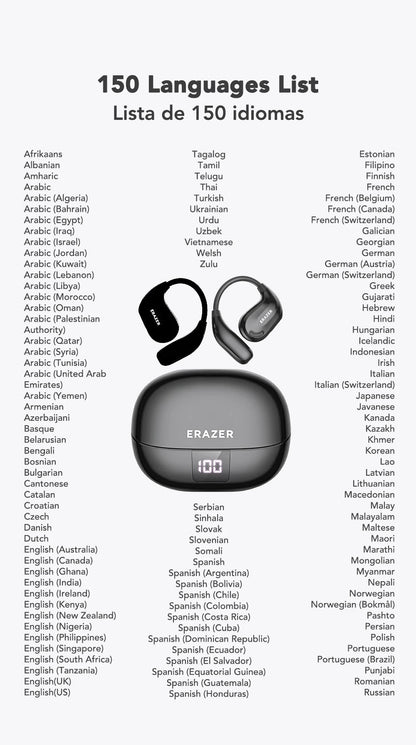 ERAZER XT66PRO AI Translator Earbuds – 135+ Languages, Waterproof, 90H Battery, ASMR Headset - Vynori