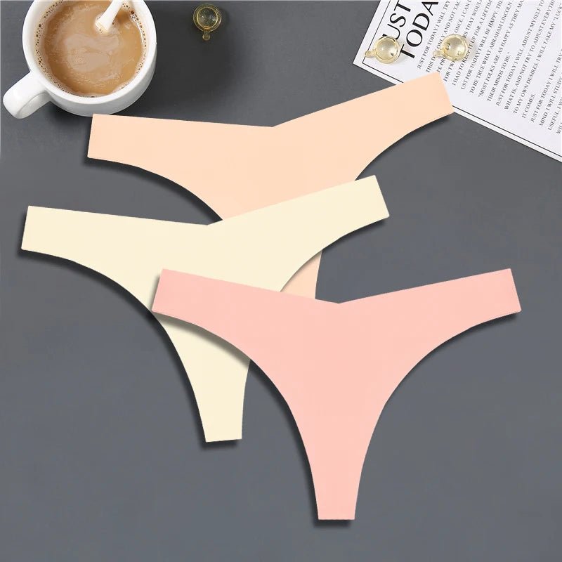 FINETOO 3PCS Women's Seamless Ice Silk Thongs – V - Waist, Breathable, Low - Rise Sport G - String - Vynori