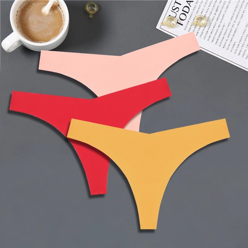 FINETOO 3PCS Women's Seamless Ice Silk Thongs – V - Waist, Breathable, Low - Rise Sport G - String - Vynori
