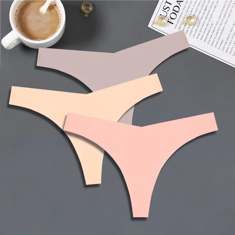 FINETOO 3PCS Women's Seamless Ice Silk Thongs – V - Waist, Breathable, Low - Rise Sport G - String - Vynori